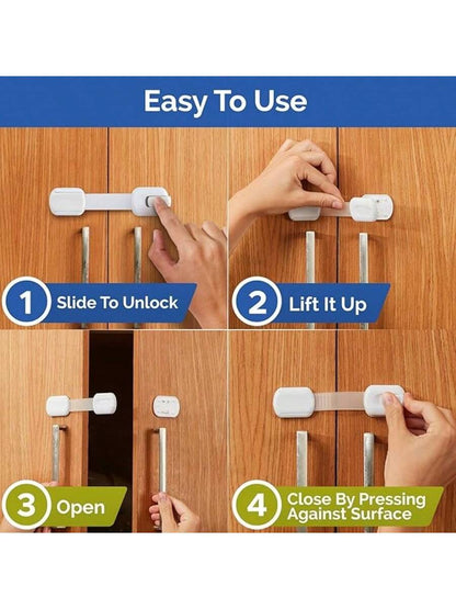 Baby Locks With Straps Child Safety Cabinet Proofing- Quick And Easy Adhesive Cabinet Drawer Door Latches No Screws & Magnets Multi-Purpose
