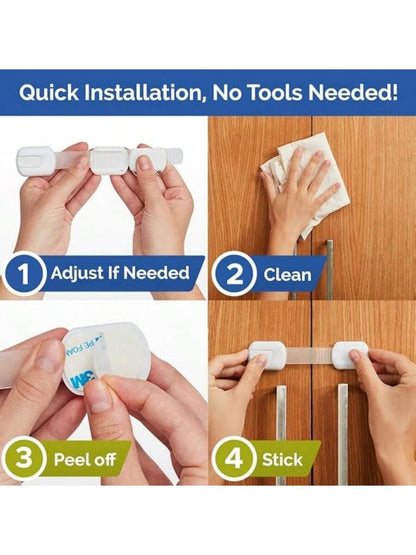 Baby Locks With Straps Child Safety Cabinet Proofing- Quick And Easy Adhesive Cabinet Drawer Door Latches No Screws & Magnets Multi-Purpose