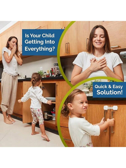 Baby Locks With Straps Child Safety Cabinet Proofing- Quick And Easy Adhesive Cabinet Drawer Door Latches No Screws & Magnets Multi-Purpose