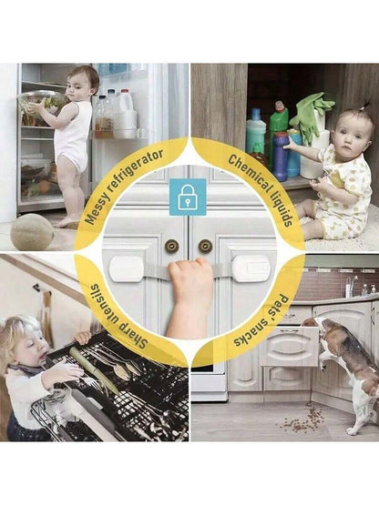 Baby Locks With Straps Child Safety Cabinet Proofing- Quick And Easy Adhesive Cabinet Drawer Door Latches No Screws & Magnets Multi-Purpose