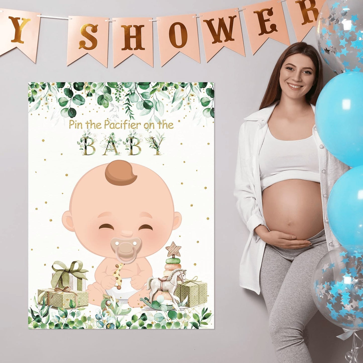 Baby Pacifier Guessing Game, Large Poster With Reusable Stickers And Blindfold, Gender Reveal Party Favors, Newborn Celebration Party Wall Decor