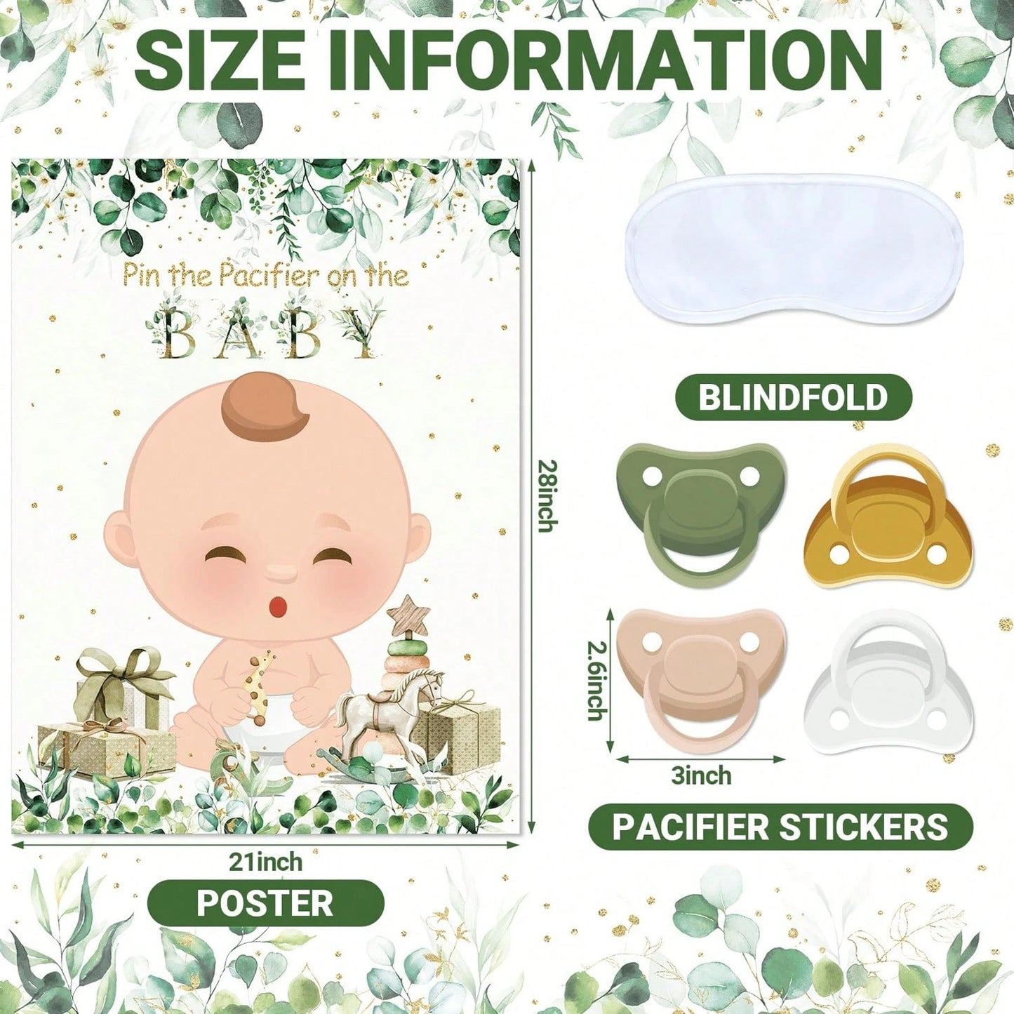 Baby Pacifier Guessing Game, Large Poster With Reusable Stickers And Blindfold, Gender Reveal Party Favors, Newborn Celebration Party Wall Decor