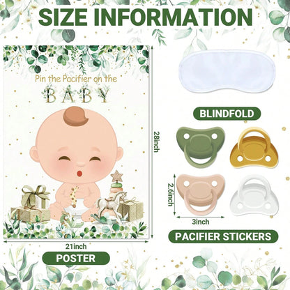 Baby Pacifier Guessing Game, Large Poster With Reusable Stickers And Blindfold, Gender Reveal Party Favors, Newborn Celebration Party Wall Decor