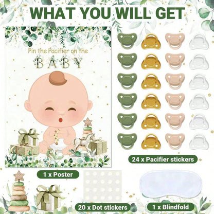 Baby Pacifier Guessing Game, Large Poster With Reusable Stickers And Blindfold, Gender Reveal Party Favors, Newborn Celebration Party Wall Decor