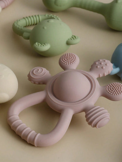 Baby Silicone Teether Toys Baby's First Teething Rattle Toy Cute Shape Easy To Grip For Babies 3-6 Months