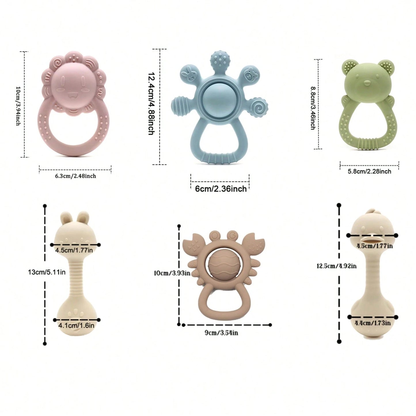 Baby Silicone Teether Toys Baby's First Teething Rattle Toy Cute Shape Easy To Grip For Babies 3-6 Months