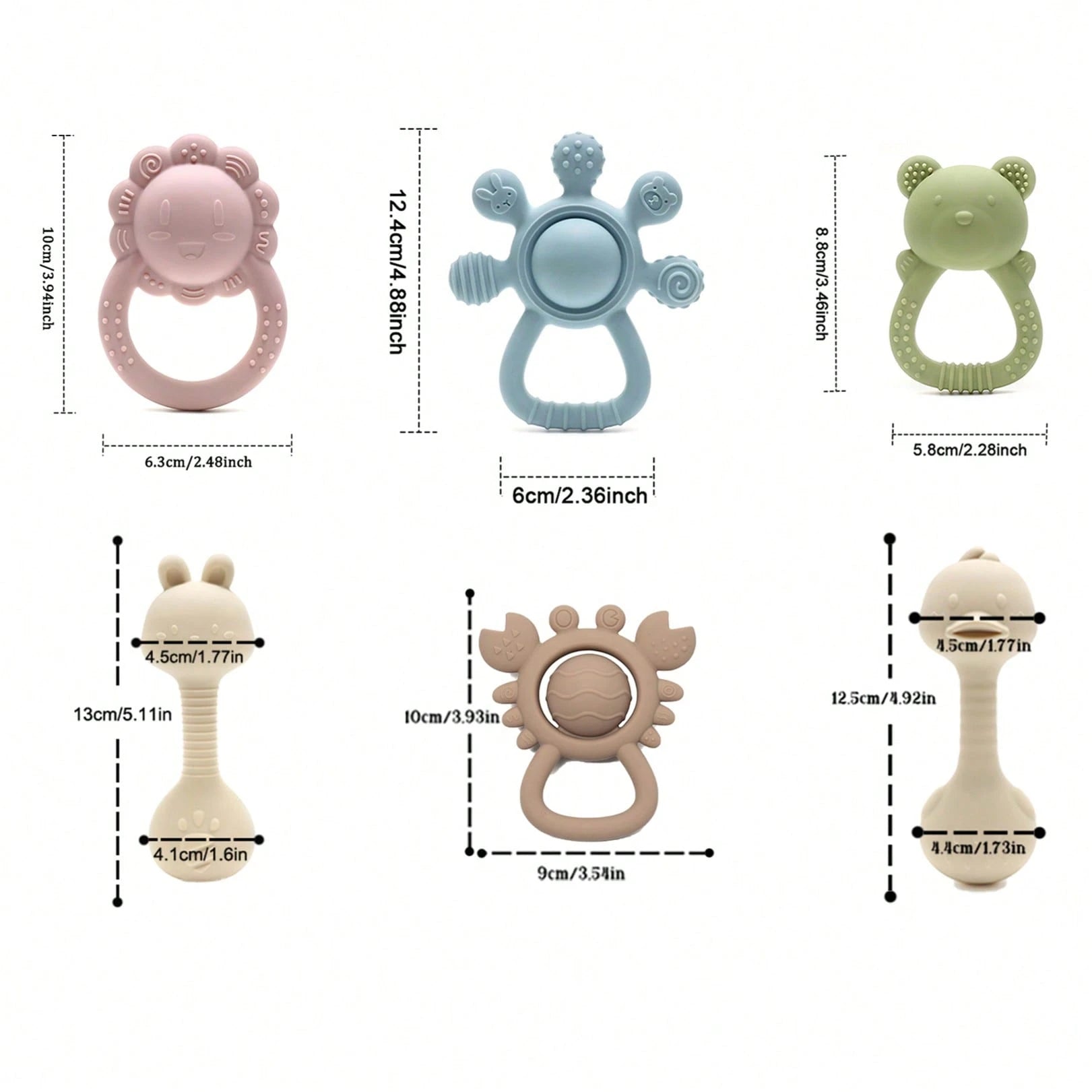 Baby Silicone Teether Toys Baby's First Teething Rattle Toy Cute Shape Easy To Grip For Babies 3-6 Months