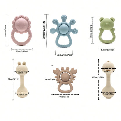 Baby Silicone Teether Toys Baby's First Teething Rattle Toy Cute Shape Easy To Grip For Babies 3-6 Months