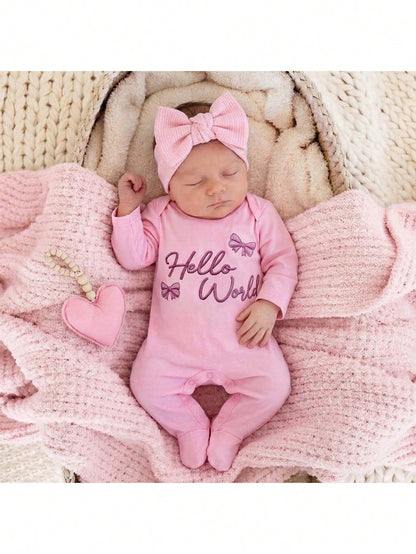 Babygirl Cute Casual Knit Pink Printed Footie Jumpsuit