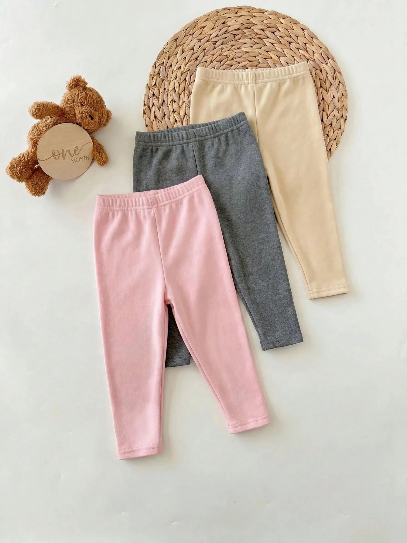 Babygirl Cute Casual Knit Solid Color Elastic Waist Winter Pants 3pcs-Piece Set