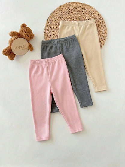 Babygirl Cute Casual Knit Solid Color Elastic Waist Winter Pants 3pcs-Piece Set