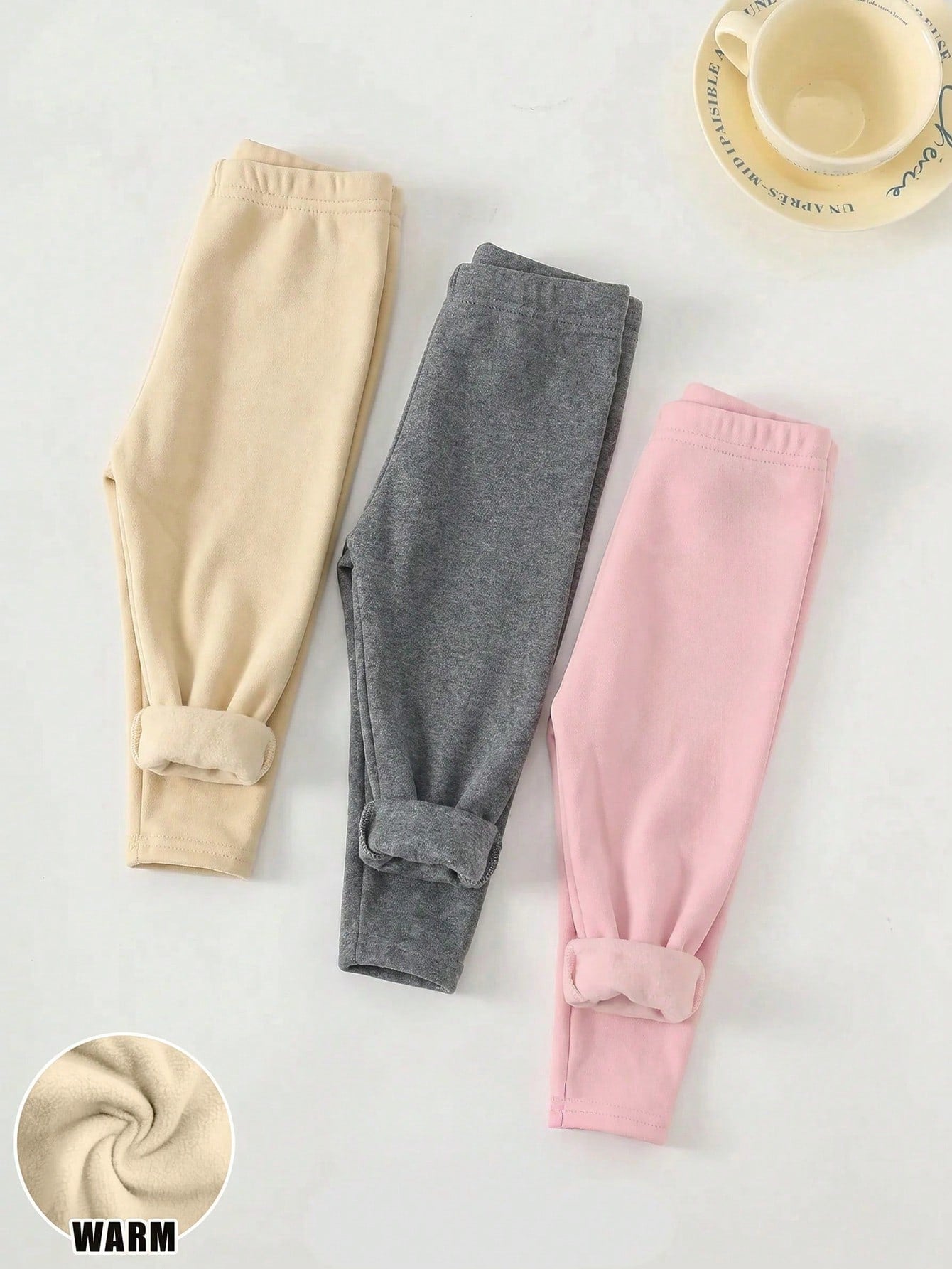 Babygirl Cute Casual Knit Solid Color Elastic Waist Winter Pants 3pcs-Piece Set