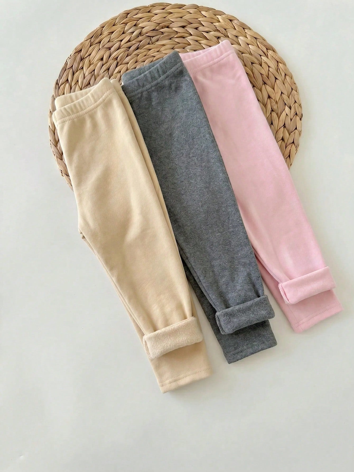 Babygirl Cute Casual Knit Solid Color Elastic Waist Winter Pants 3pcs-Piece Set