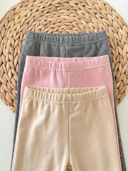 Babygirl Cute Casual Knit Solid Color Elastic Waist Winter Pants 3pcs-Piece Set