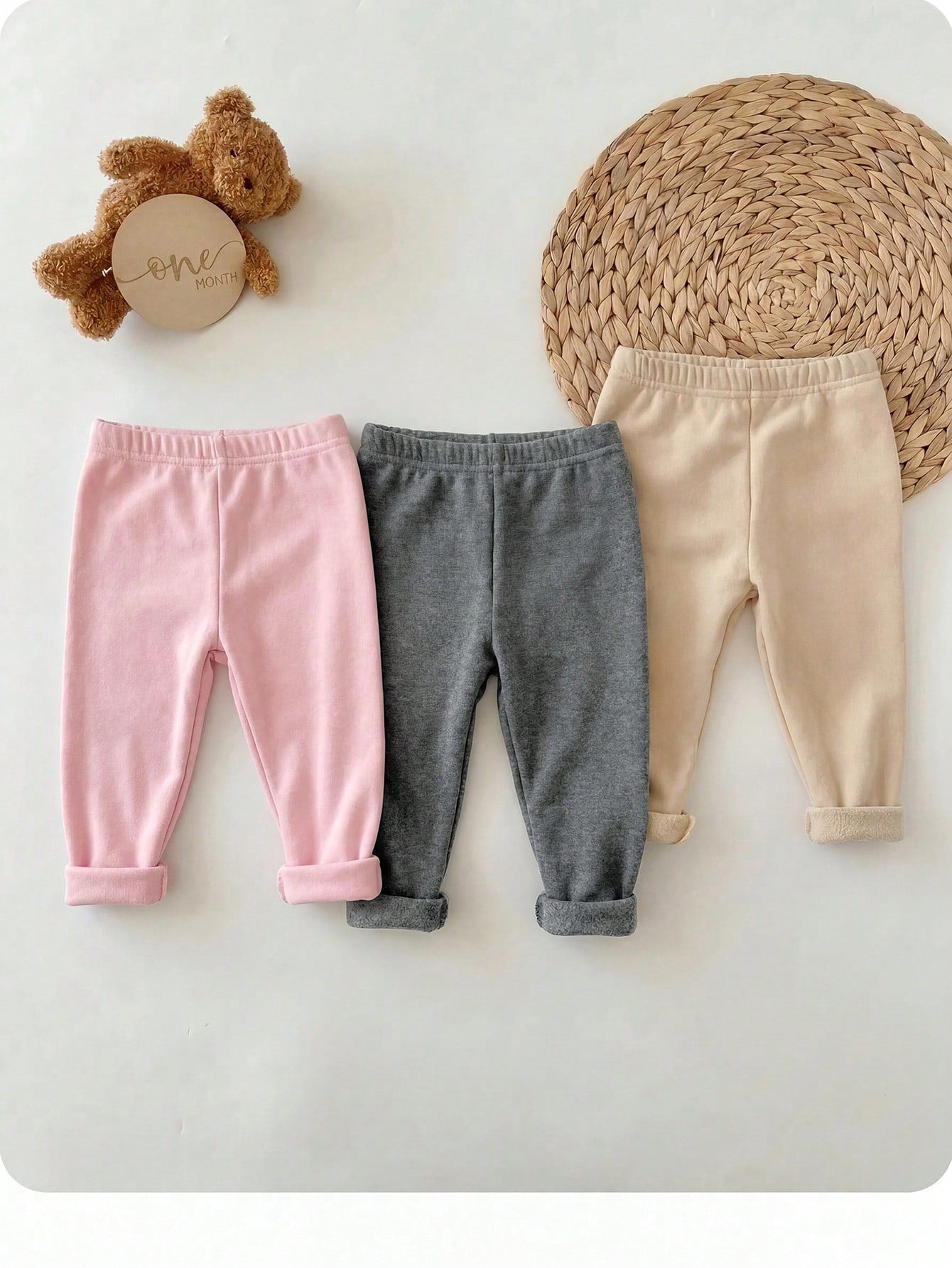Babygirl Cute Casual Knit Solid Color Elastic Waist Winter Pants 3pcs-Piece Set