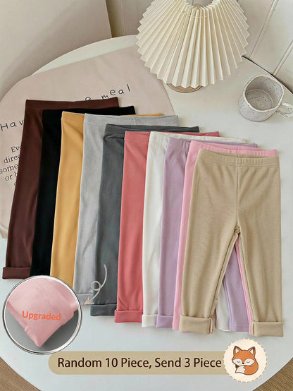 Babygirl Cute Casual Knit Solid Color Elastic Waist Winter Pants 3pcs-Piece Set