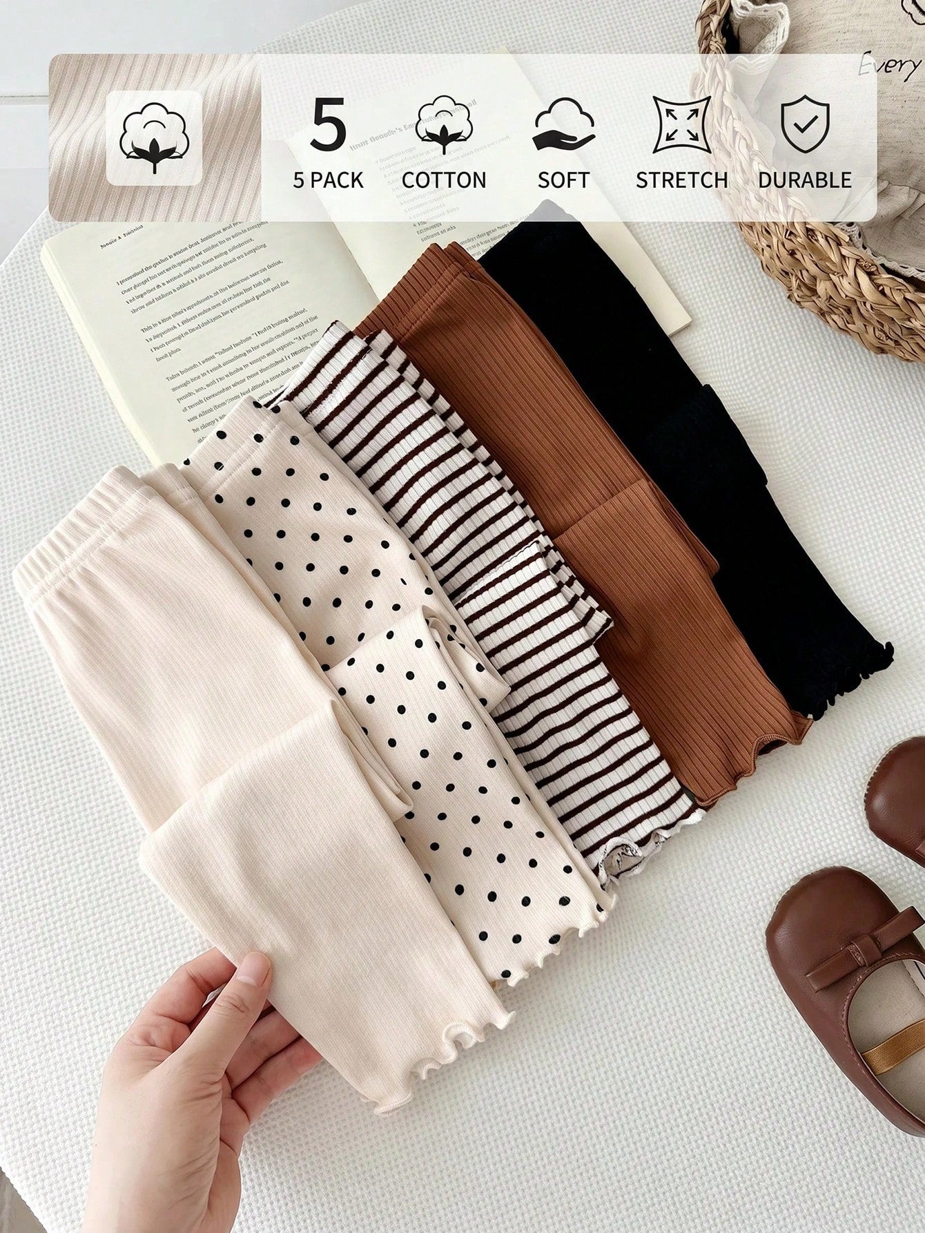 Babygirl Cute Casual Knit Solid Color Elastic Waist Winter Pants 3pcs-Piece Set