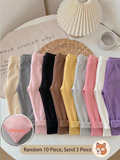 Babygirl Cute Casual Knit Solid Color Elastic Waist Winter Pants 3pcs-Piece Set
