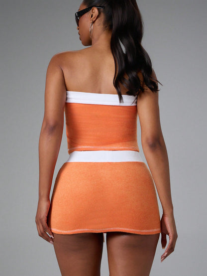 BABYPHAT Logo Mini Skirt In Towelling Fabric With Contrast Waistband Drawstring And Side Pockets