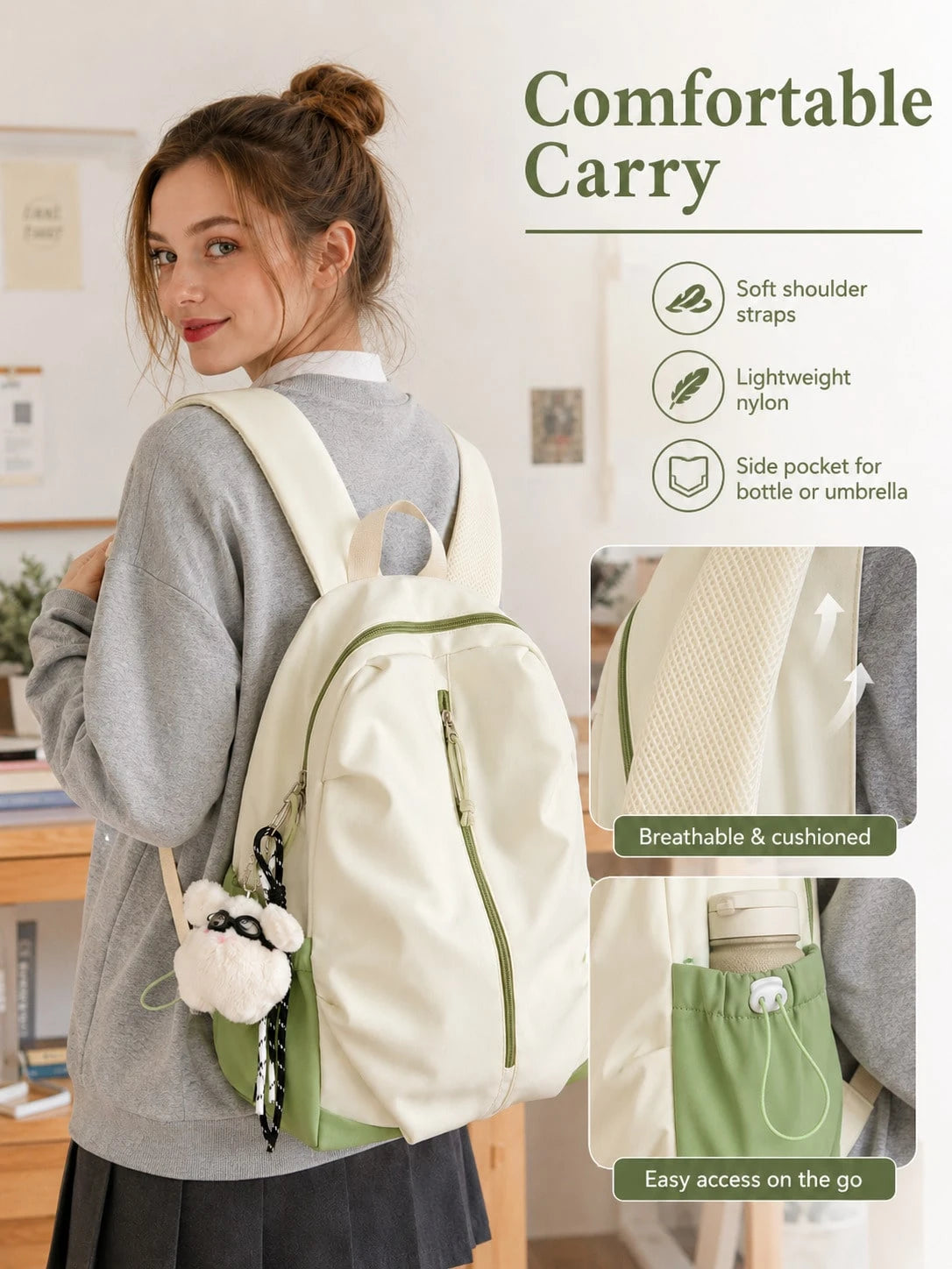 Back To School Colorblock Backpack With Cute Pendant, Waterproof Large Capacity Breathable Shoulder Straps, Suitable For Middle School, High School, College Students And Teenagers