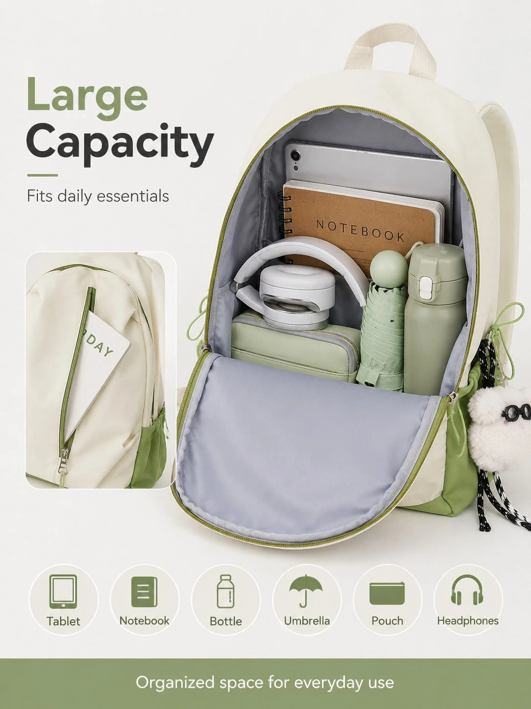 Back To School Colorblock Backpack With Cute Pendant, Waterproof Large Capacity Breathable Shoulder Straps, Suitable For Middle School, High School, College Students And Teenagers