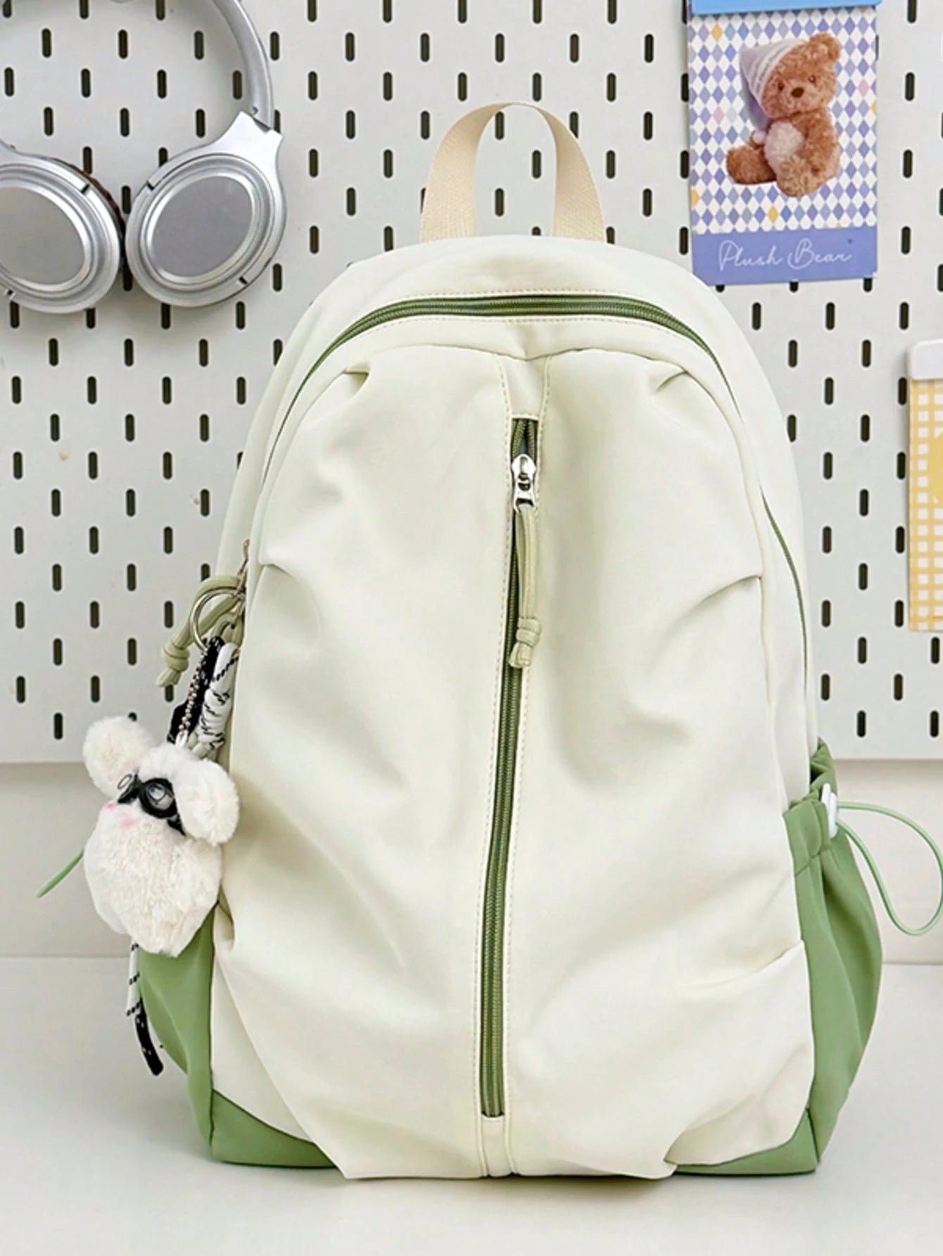 Back To School Colorblock Backpack With Cute Pendant, Waterproof Large Capacity Breathable Shoulder Straps, Suitable For Middle School, High School, College Students And Teenagers