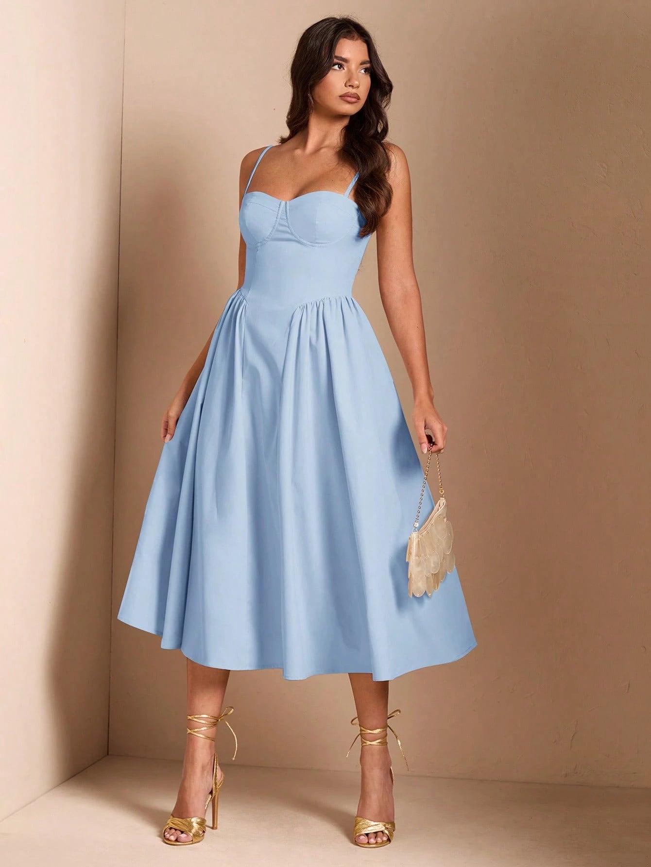 BAE Elegant Women's Spaghetti Strap Long Puff Dress, Suitable For Daily Dates, Outings, Nightclubs, Parties, Autumn Season,Summer Dresses For Women