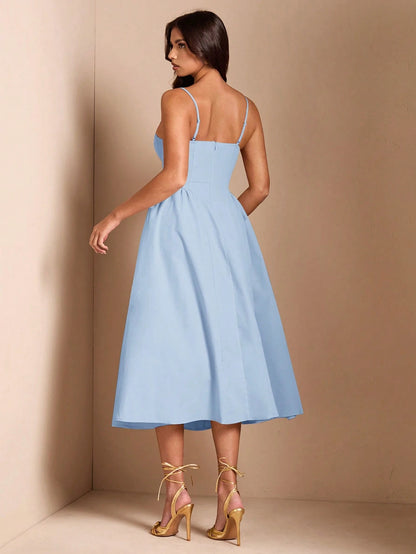 BAE Elegant Women's Spaghetti Strap Long Puff Dress, Suitable For Daily Dates, Outings, Nightclubs, Parties, Autumn Season,Summer Dresses For Women