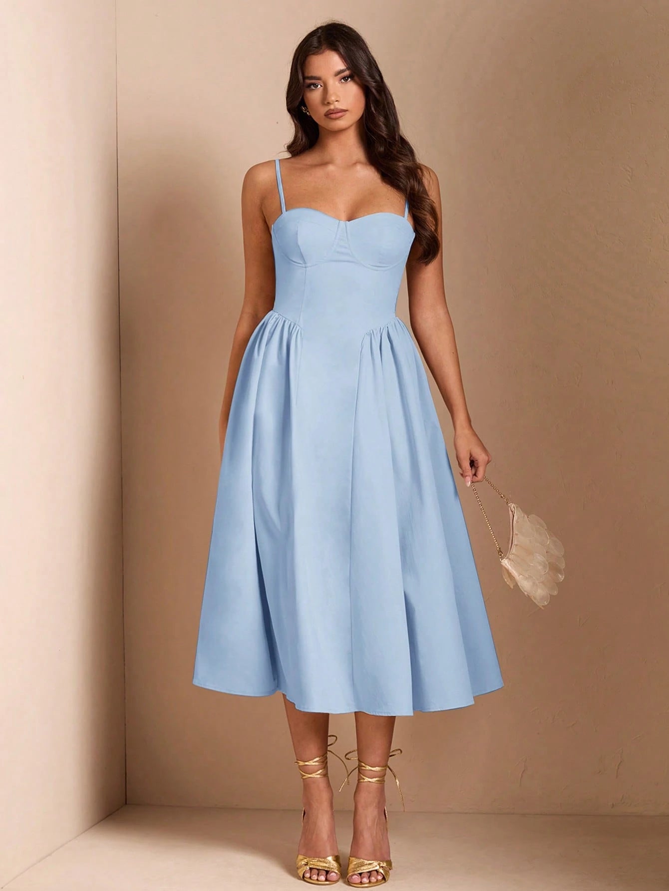 BAE Elegant Women's Spaghetti Strap Long Puff Dress, Suitable For Daily Dates, Outings, Nightclubs, Parties, Autumn Season,Summer Dresses For Women