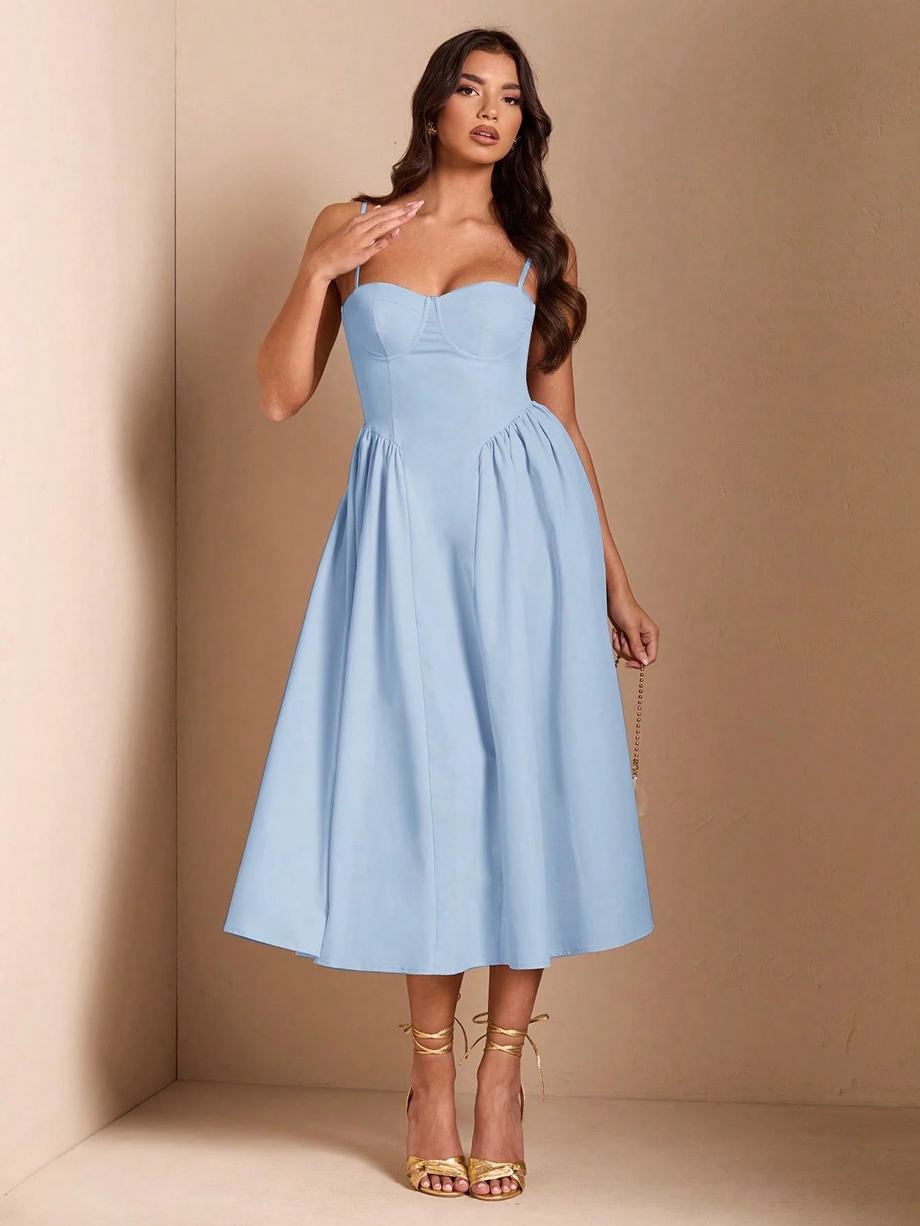 BAE Elegant Women's Spaghetti Strap Long Puff Dress, Suitable For Daily Dates, Outings, Nightclubs, Parties, Autumn Season,Summer Dresses For Women