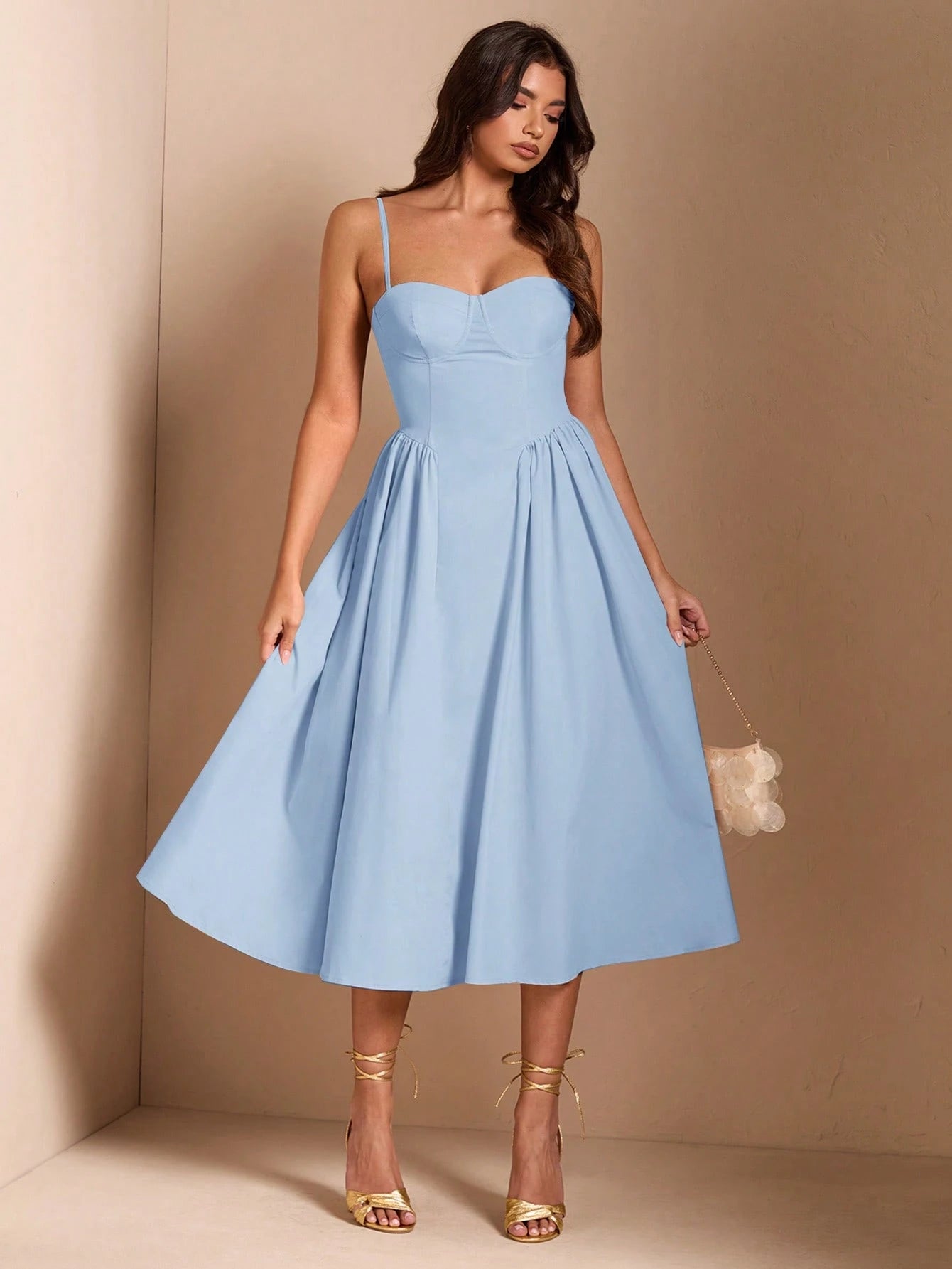 BAE Elegant Women's Spaghetti Strap Long Puff Dress, Suitable For Daily Dates, Outings, Nightclubs, Parties, Autumn Season,Summer Dresses For Women