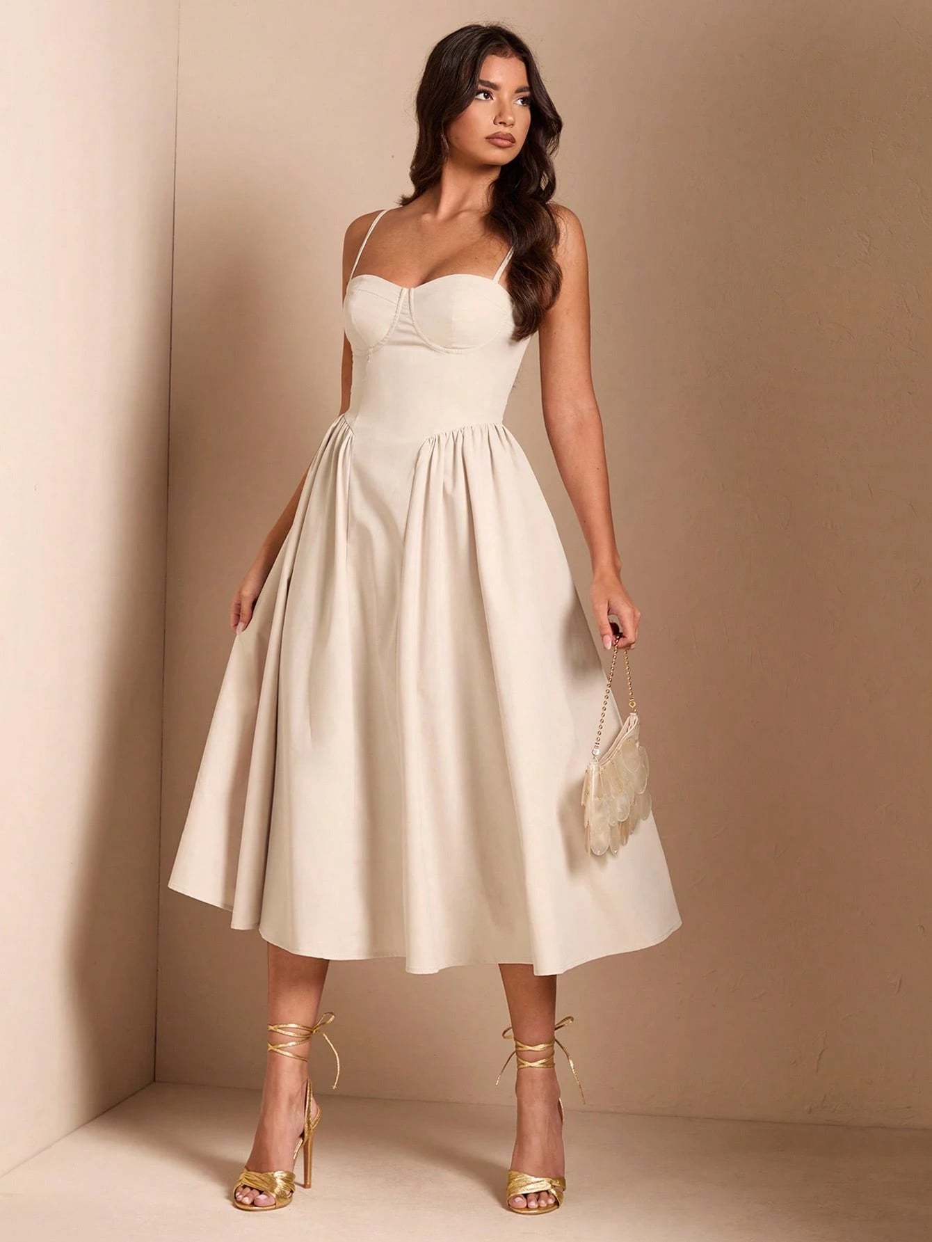 BAE Elegant Women's Spaghetti Strap Long Puff Dress, Suitable For Daily Dates, Outings, Nightclubs, Parties, Autumn Season,Summer Dresses For Women