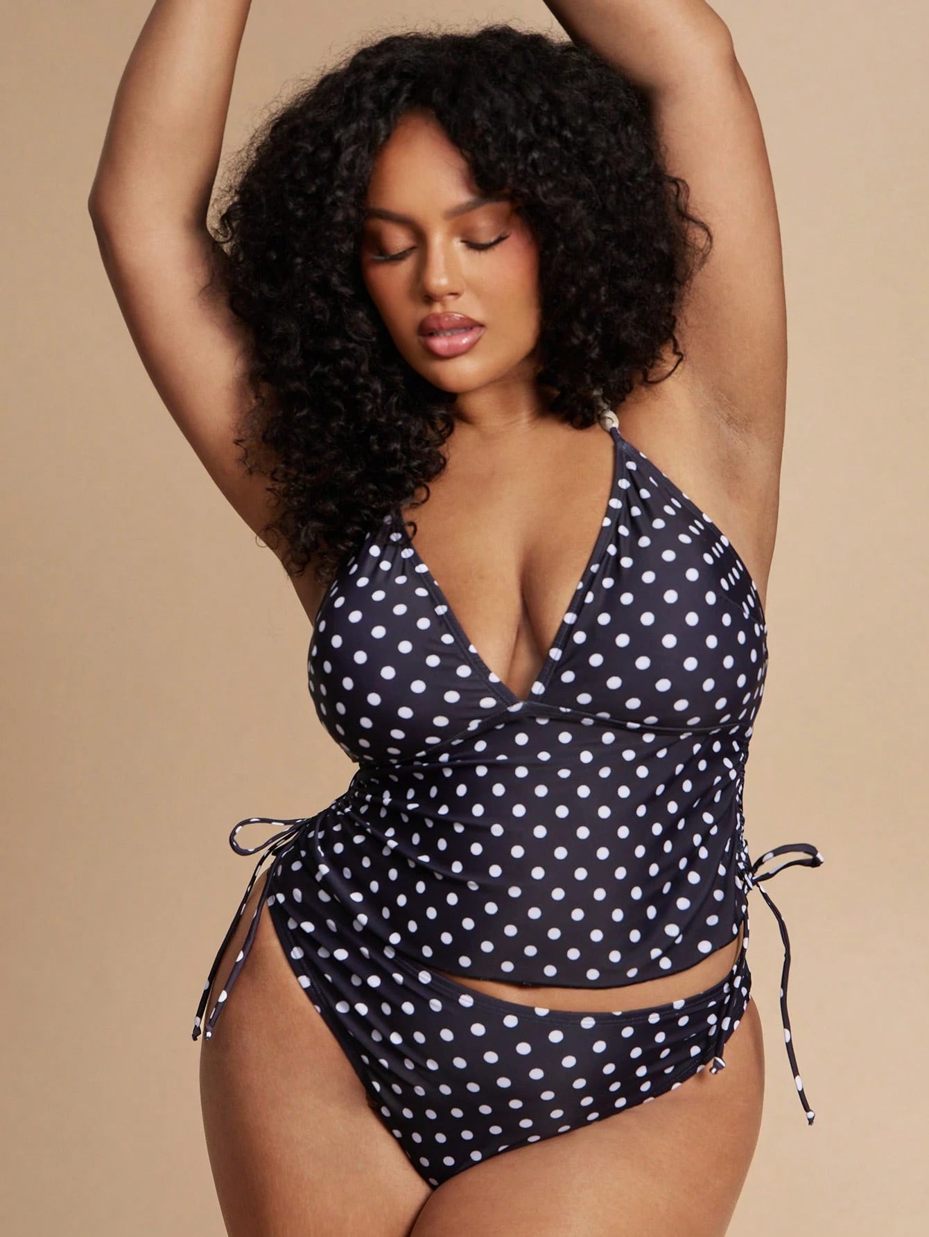 BAE Summer Beach Vacation Style Floral Print Vest Bikini Halter Neck Drawstring Set Bathing Suits For Women