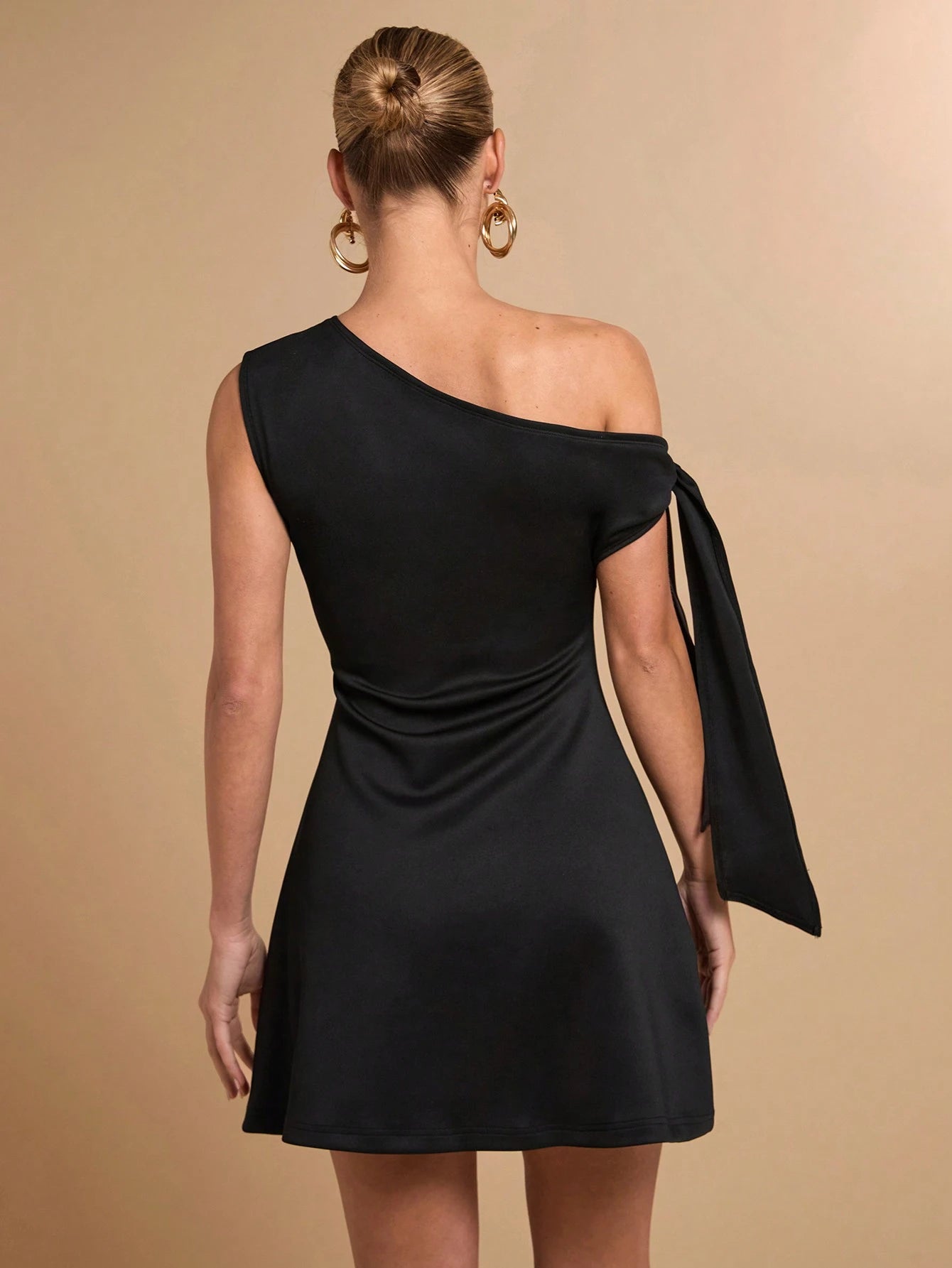 BAE Women's Asymmetric Asymmetric Neck Self-Tie Bodycon Elegant Sexy A-Line Peplum Dress, Black Night Out Summer