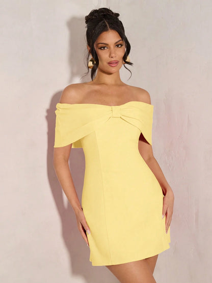 BAE Women's Elegant Open Shoulder Bowknot Cocktail Dress, Suitable For Party, Date Night, Clubbing In Autumn & Winter,Graduation Dresses,Elegant