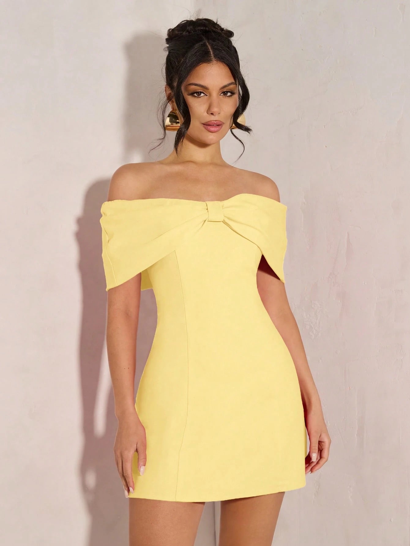 BAE Women's Elegant Open Shoulder Bowknot Cocktail Dress, Suitable For Party, Date Night, Clubbing In Autumn & Winter,Graduation Dresses,Elegant
