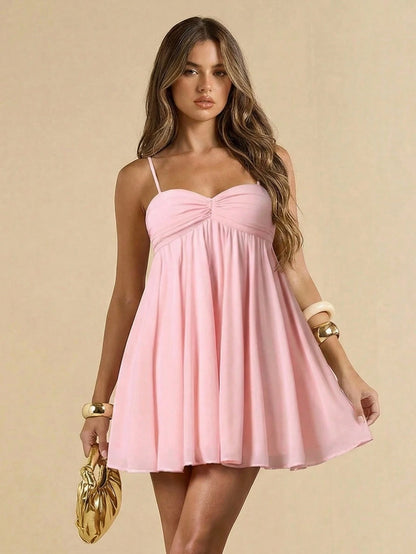 BAE Women's Summer Soft Pink Elegant Cute Birthday Vacation Party Mini Dress,Sleeveless Spaghetti Strap Sweet Cute Sundress,Suitable For Dates,Bridesmaid