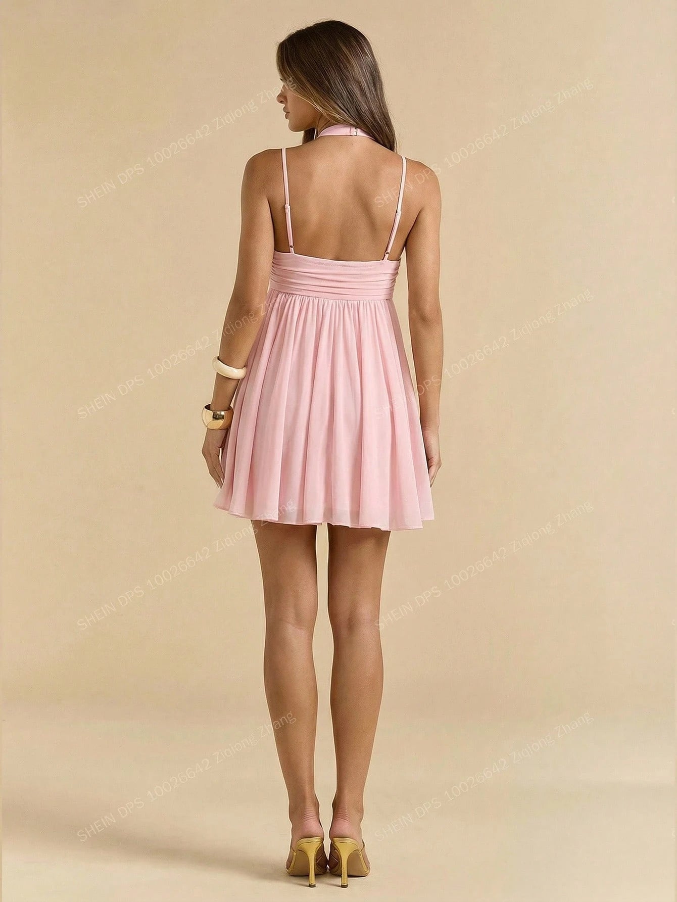 BAE Women's Summer Soft Pink Elegant Cute Birthday Vacation Party Mini Dress,Sleeveless Spaghetti Strap Sweet Cute Sundress,Suitable For Dates,Bridesmaid