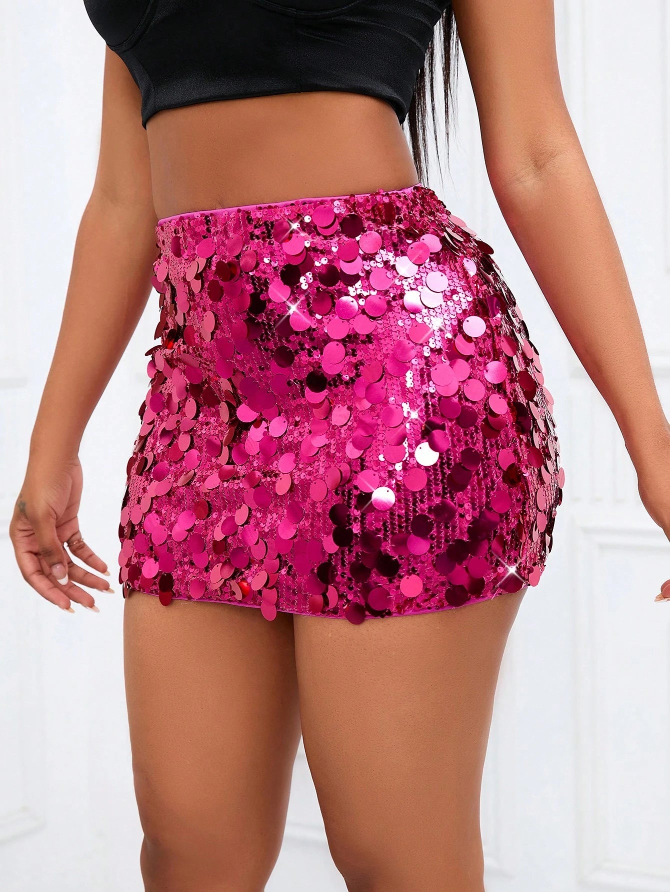 BamGleam Sequin Bodycon Skirt For New Year Holiday Party Mini Skirt
