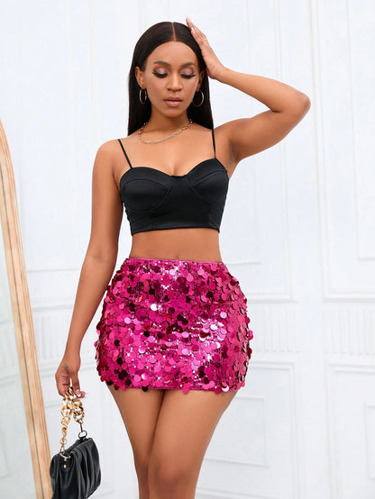 BamGleam Sequin Bodycon Skirt For New Year Holiday Party Mini Skirt