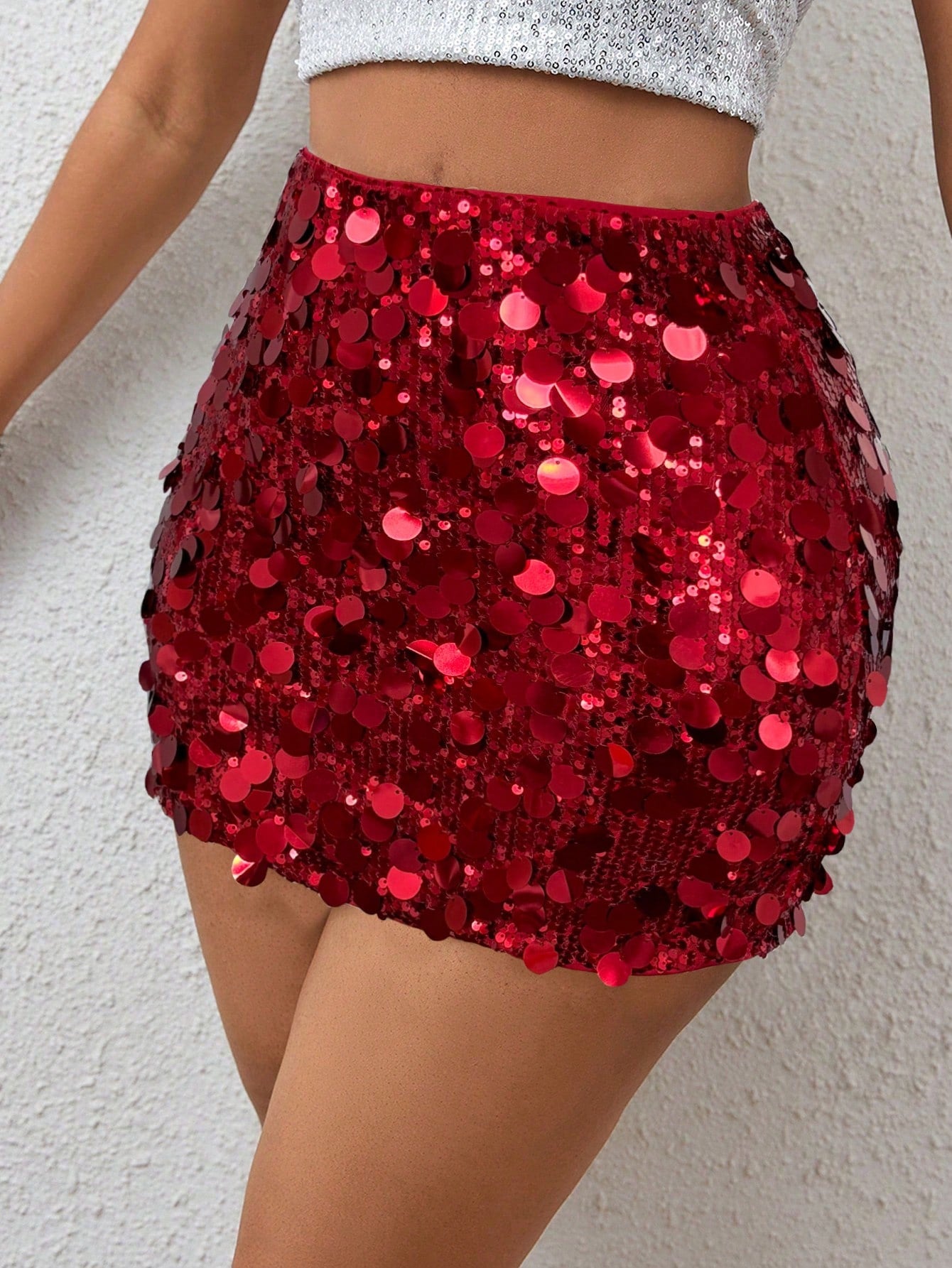 BamGleam Women Sequin Decorated Mini Skirt, Casual For Party & Holiday For New Year Holiday Party Clothes