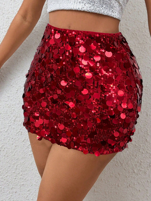 BamGleam Women Sequin Decorated Mini Skirt, Casual For Party & Holiday For New Year Holiday Party Clothes