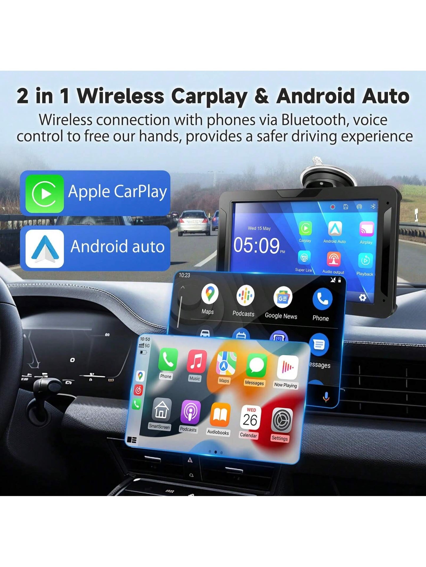 BDQ 7 Inch Car Radio Wireless Carplay & Android Auto Multimedia WIFI Video Player Portable MP5 Player+ Backup Rearview Camera