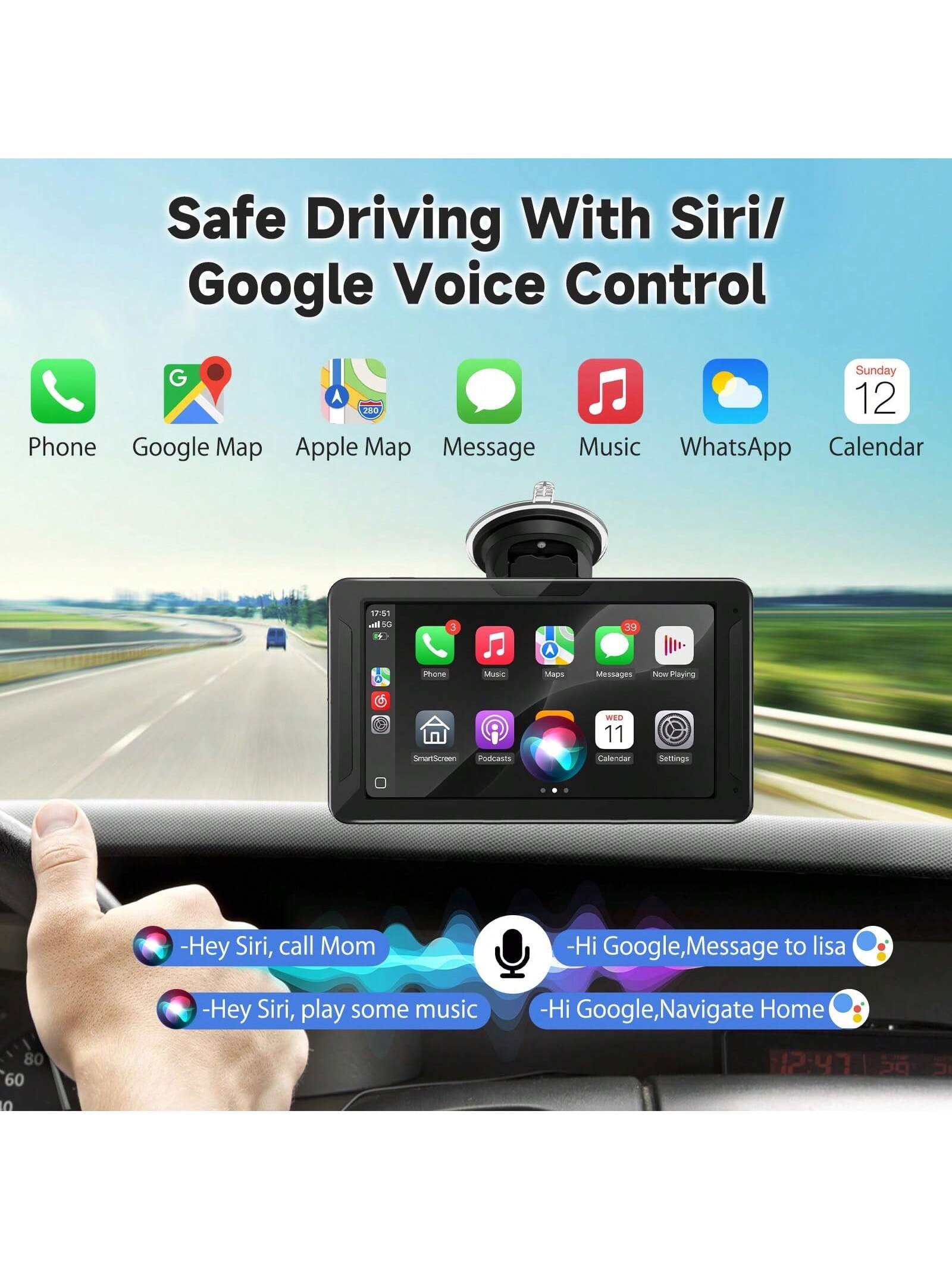 BDQ 7 Inch Car Radio Wireless Carplay & Android Auto Multimedia WIFI Video Player Portable MP5 Player+ Backup Rearview Camera