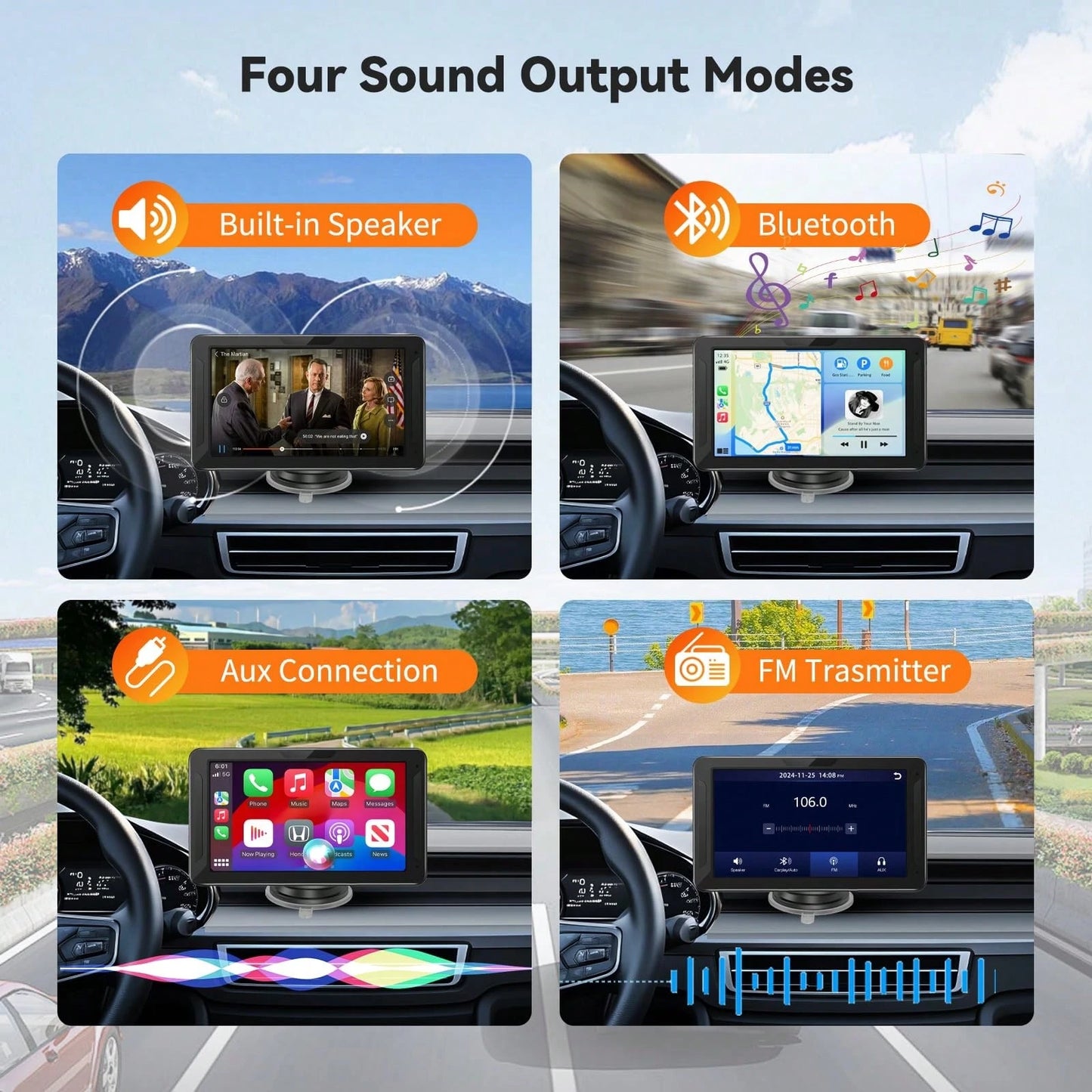 BDQ 7 Inch Car Radio Wireless Carplay & Android Auto Multimedia WIFI Video Player Portable MP5 Player+ Backup Rearview Camera