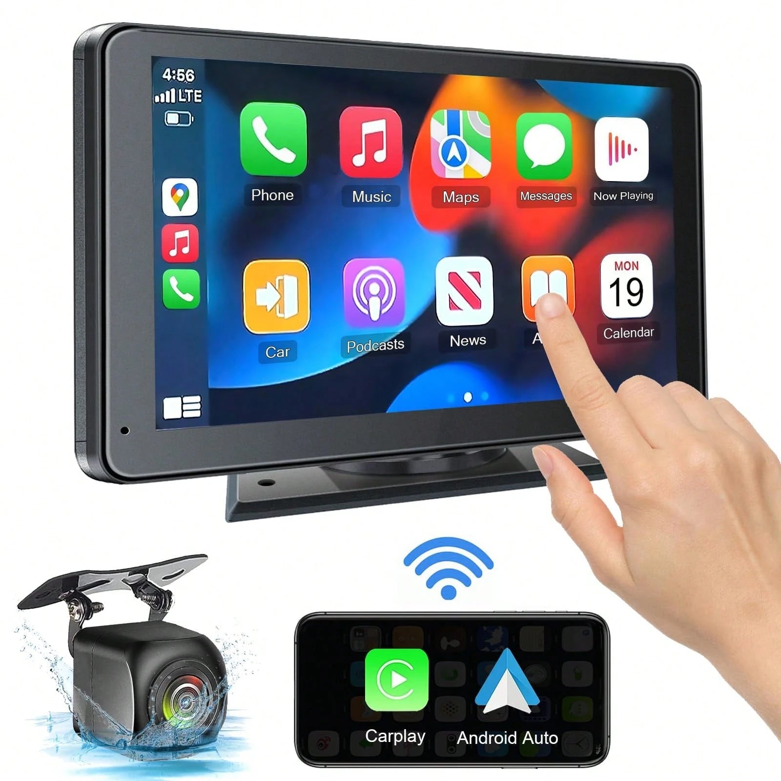 BDQ 7'' Rear View Mirror Camera Full Touch Screen Mirror Dash Cam, Dual Camera Front 1080P And Rear 720P Backup Camera, App Control With WiFi, Voice Control, WDR Night Vision, 24 Hours Parking Mode, G