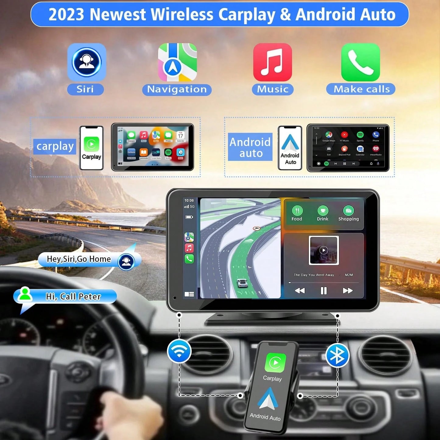 BDQ 7'' Rear View Mirror Camera Full Touch Screen Mirror Dash Cam, Dual Camera Front 1080P And Rear 720P Backup Camera, App Control With WiFi, Voice Control, WDR Night Vision, 24 Hours Parking Mode, G