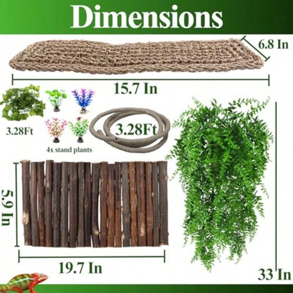 Bearded Dragon Tank Accessories Large Reptile Bridge Hammock Flexible Jungle Climbing Vines And Leaves With Suction Cups Habitat Decor For Hiding Climbing Snake Gecko Lizard Chameleon