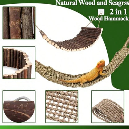 Bearded Dragon Tank Accessories Large Reptile Bridge Hammock Flexible Jungle Climbing Vines And Leaves With Suction Cups Habitat Decor For Hiding Climbing Snake Gecko Lizard Chameleon