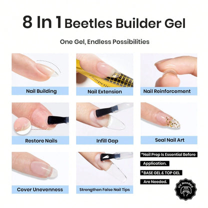 Beetles Builder Gel For Nails-Cover Nude Translucent 8 In 1 Nail Thickening Strengthening Building Apex
